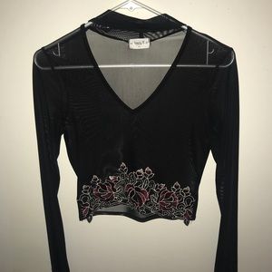 Mesh Long Sleeve Crop Top